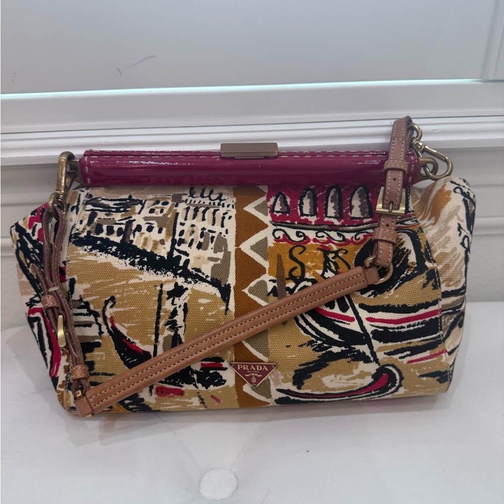 Prada Brown Tan Crossbody Bag with Artistic Design